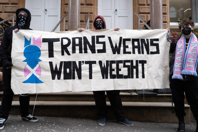 September 10, 2026, Glasgow, Scotland, UK: Transgender rights activists and allies held a protest outside the Glasgow office of the Equality and Human Rights Commission, opposing its ongoing stance, final proposals and guidance concerning the exclusion of transgender people from single-sex spaces and gendered services. Organised by Trans Weans Wont Wheesht, campaigners called on the equalities watchdog to respect trans rights and urged further outreach to local politicians. Glasgow UK - ZUMAs357 20260910_zip_s357_006 Copyright: xCameronxScottx