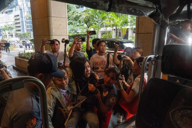 September 10, 2026, Taguig City, Philippines: TAGUIG Taguig City, METRO MANILA, PHILIPPINES Ã¢â‚¬ SEPTEMBER 10, 2026: Protesters demonstrate outside the Grand Hyatt Manila during an investorsÃ¢â‚¬â ¢ forum on the Luzon Economic Corridor and the U.S.-led Pax Silica Initiative, as Philippine President Ferdinand Marcos Jr. addressed the event. A scuffle broke out as authorities moved protesters away from the premises, and four people were arrested. Taguig City Philippines  - ZUMAq101 20260910_zna_q101_019 Copyright: xCharlesxEdmonxS.xPerezx