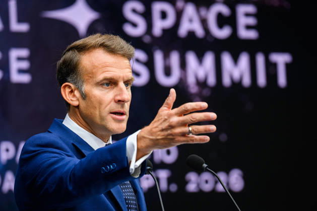 SIE International Space Summit - Paris French President Emmanuel Macron, delivers a speech during the International Space Summit at Grand Palais in Paris, France on September 10, 2026. Photo by Eric Tschaen Pool ABACAPRESS.COM Paris IDF France  Copyright: xTschaenxEric Pool ABACAx