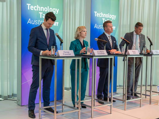 September 10, 2026: Press reception for the conference featuring Section Head Florian Frauscher of the Federal Ministry for Women, Science, and Research (BMWET); Federal Minister for Women, Science, and Research Eva Maria Holzleitner (SPÖ); President Georg Knill of the Federation of Austrian Industries; and Federa