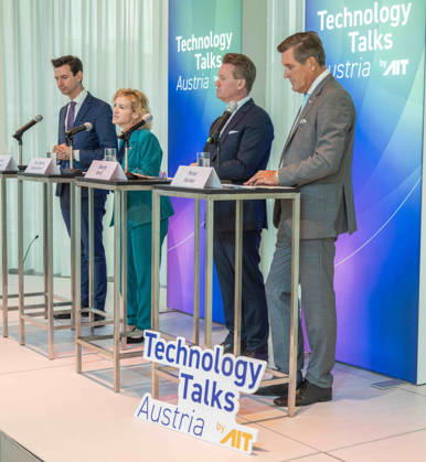 September 10, 2026: Press reception for the conference featuring Section Chief Florian Frauscher of the Federal Ministry for Women, Science, and Research (BMWET); Federal Minister for Women, Science, and Research Eva Maria Holzleitner (SPÖ); President Georg Knill of the Federation of Austrian Industries; and Feder