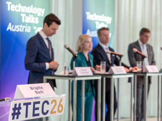 September 10, 2026: Press reception following the conference featuring Florian Frauscher, Section Chief at the Federal Ministry for Women, Science, and Research (BMWET); Eva Maria Holzleitner (SPÖ), Federal Minister for Women, Science, and Research; Georg Knill, President of the Federation of Austrian Industries an
