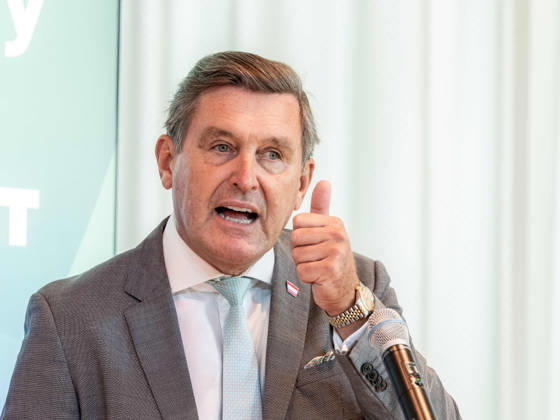 September 10, 2026: Press reception for the conference featuring Peter Hanke, SPÖ Federal Minister for Innovation, Mobility, and Infrastructure, on September 10, 2026, at the press reception for Technology Talks Austria 2026 at the Libelle MuseumsQuartier in Vienna, Vienna, Austria