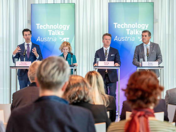 September 10, 2026: Press reception following the conference featuring Section Chief Florian Frauscher of the Federal Ministry for Women, Science, and Research (BMWET); Federal Minister for Women, Science, and Research Eva Maria Holzleitner (SPÖ); President Georg Knill of the Federation of Austrian Industries; and
