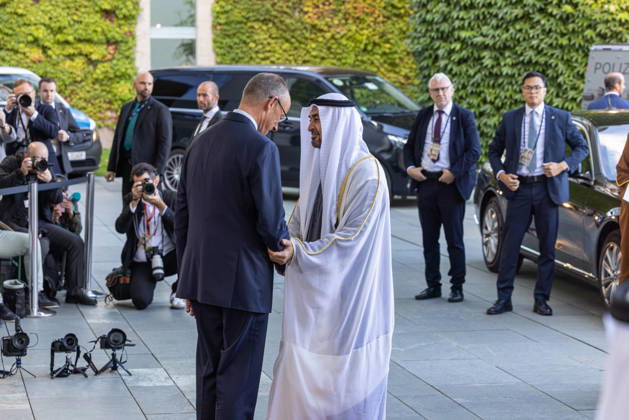 State Visit by His Highness the President of the United Arab Emirates, Sheikh Mohammed bin Zayed Al Nahyan, to the Federal Republic of Germany; Berlin, September 10, 2026—Chancellor Friedrich Merz welcomes the President of the United Arab Emirates, Sheikh Mohammed bin Zayed Al Nahyan, at the Federal Chancellery