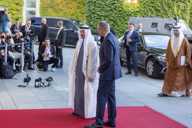 State Visit by His Highness the President of the United Arab Emirates, Sheikh Mohammed bin Zayed Al Nahyan, to the Federal Republic of Germany; Berlin, September 10, 2026—Chancellor Friedrich Merz welcomes the President of the United Arab Emirates, Sheikh Mohammed bin Zayed Al Nahyan, at the Federal Chancellery