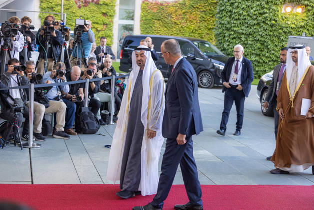 State Visit by His Highness the President of the United Arab Emirates, Sheikh Mohammed bin Zayed Al Nahyan, to the Federal Republic of Germany; Berlin, September 10, 2026—Chancellor Friedrich Merz welcomes the President of the United Arab Emirates, Sheikh Mohammed bin Zayed Al Nahyan, at the Federal Chancellery