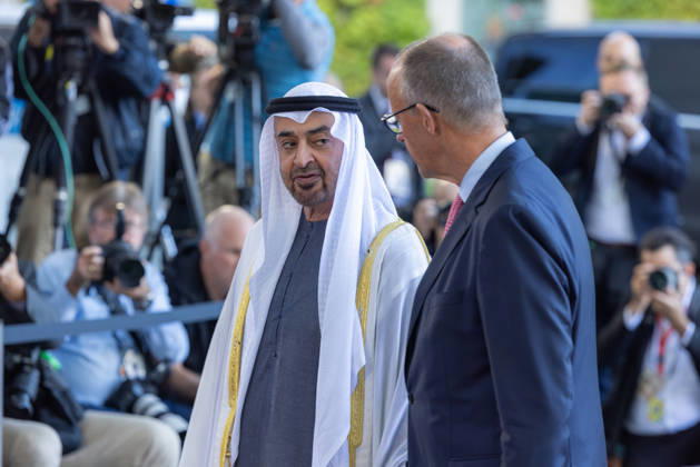 State Visit by His Highness the President of the United Arab Emirates, Sheikh Mohammed bin Zayed Al Nahyan, to the Federal Republic of Germany; Berlin, September 10, 2026—Chancellor Friedrich Merz welcomes the President of the United Arab Emirates, Sheikh Mohammed bin Zayed Al Nahyan, at the Federal Chancellery