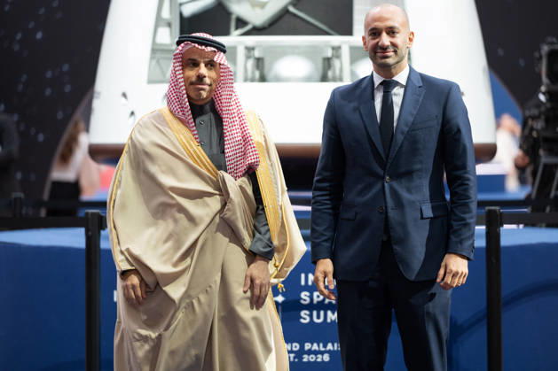 Arrivals at the International Space Summit - Paris French Junior Minister for Europe Benjamin Haddad welcomes Saudi Foreign Minister Prince Faisal bin Farhan Al-Saud at the International Space Summit at the Grand Palais in Paris, France on September 10, 2026. Photo by Jeanne Accorsini Pool ABACAPRESS.COM Paris France  Copyright: xAccorsinixJeanne Pool ABACAx