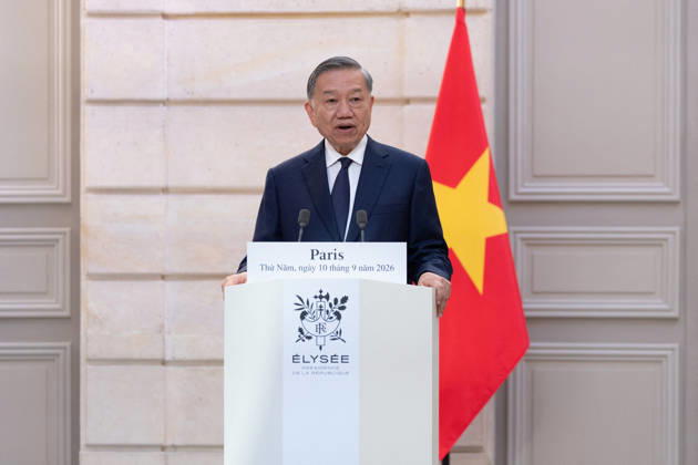 Bilateral Talks at The Elysse Between Emmanuel Macron and To Lam - Paris Vietnam s President To Lam delivers a press statement following his bilateral talks with French President at the Elysee Palace in Paris on September 10, 2026. Photo by Raphael Lafargue ABACAPRESS.COM Paris France  Copyright: xLafarguexRaphael ABACAx