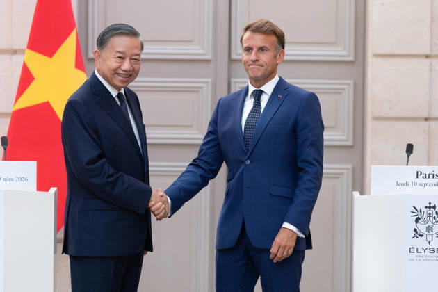 Vietnam s President To Lam and French President Emmanuel Macron during bilateral talks at the Élysée Palace in Paris on September 10, 2026. Raphael Lafargue, Pool Bestimage, Paris, France  Copyright: xRaphaÃ«lxLafarguex xPoolx xBestimagexRaphaÃ«lxLafarguex xPoolx xBestimagex