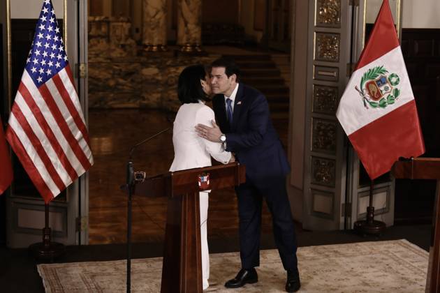 US Secretary of State Marco Rubio is welcomed by Peruvian President Keiko Fujimori in Peru LIMA, PERU - SEPTEMBER 10: U.S. Secretary of State Marco Rubio (R) meets with Peruvian President Keiko Fujimori (L) at the Government Palace on September 10, 2026, in Lima, Peru. Following his visits to Colombia and Ecuador, the Secretary of State arrived in Lima to discuss key issues on the bilateral agenda, including security, the fight against drug trafficking, and trade. Peru is also expected to become part of the so-called Shield of the Americas, a U.S.-led regional security initiative. The meeting marked the first meeting between the governments of Peru and the United States. Klebher Vasquez Anadolu Lima Peru. Editorial use only. Please get  Copyright: x2026xAnadoluxKlebherxVasquezx