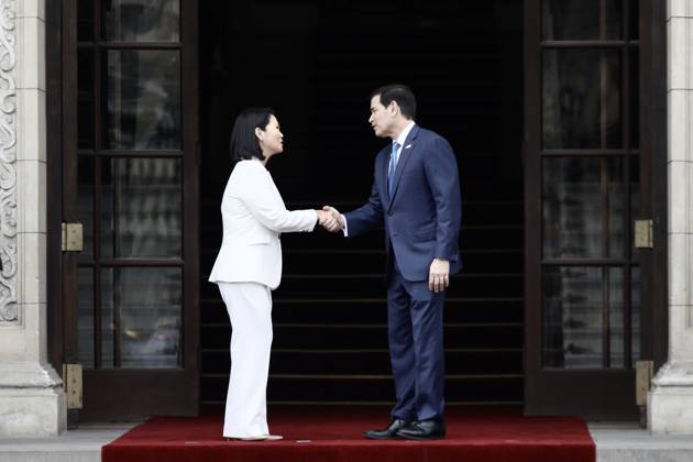 US Secretary of State Marco Rubio is welcomed by Peruvian President Keiko Fujimori in Peru LIMA, PERU - SEPTEMBER 10: U.S. Secretary of State Marco Rubio (R) meets with Peruvian President Keiko Fujimori (L) at the Government Palace on September 10, 2026, in Lima, Peru. Following his visits to Colombia and Ecuador, the Secretary of State arrived in Lima to discuss key issues on the bilateral agenda, including security, the fight against drug trafficking, and trade. Peru is also expected to become part of the so-called Shield of the Americas, a U.S.-led regional security initiative. The meeting marked the first meeting between the governments of Peru and the United States. Klebher Vasquez Anadolu Lima Peru. Editorial use only. Please get  Copyright: x2026xAnadoluxKlebherxVasquezx