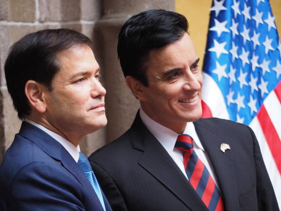 September 10, 2026, Lima, Lima, Peru: U.S. Secretary of State Marco Rubio (L) is received by Carlos Espa y Garces-Alvear (R) Minister of Foreign Affairs, during an official visit to Peru to discuss matters of state. Lima Peru - ZUMAg240 20260910_zip_g240_010 Copyright: xCarlosxGarciaxGranthonx