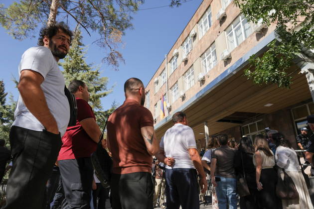 ARMENIA, YEREVAN - SEPTEMBER 11, 2026: Citizens gather near the Anti-Ñorruption Court building before a hearing of the case of Samvel Karapetyan, leader of the Strong Armenia Party. Alexander Patrin TASS  97520688