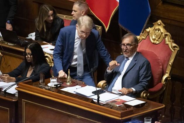 IPP Photo by Diego Nangano, Rome, September 11, 2026, Senate of the Republic: Debate on Electoral Law Reform. Pictured: Lucio Malan of Fratelli d’Italia and Ignazio La Russa, President of the Senate. Italy Photo Press World. Copyright