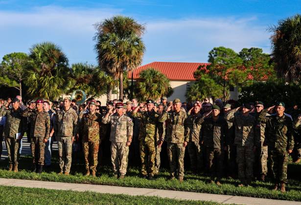 September 11, 2026, Tampa, Florida, USA: Members of the military community salute during the National Anthem during the 9 11 25th Anniversary Memorial Service hosted by U.S. Special Operations Command (USSOCOM) to honor the 25th anniversary of the Sept. 11 terrorist attacks at the MacDill AFB Special Operations Forces Memorial on Friday, Sept. 11, 2026 in Tampa. Attendees honored the nearly 3,000 victims of the Sept. 11 attacks and reflect on the enduring legacy and resolve of the SOF community. Tampa USA - ZUMAs70_ 20260911_zan_s70_004 Copyright: xDirkxShaddx