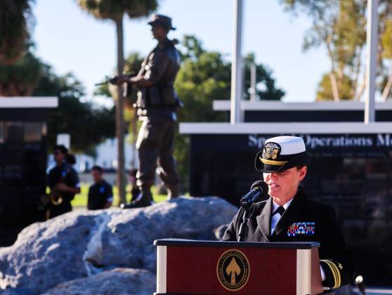 September 11, 2026, Tampa, Florida, USA: USSOCOM Deputy Navy Reserve Advisor Lt. Commander Tiffany Peterson welcomes the audience as the narrator for the 9 11 25th Anniversary Memorial Service hosted by U.S. Special Operations Command (USSOCOM) to honor the 25th anniversary of the Sept. 11 terrorist attacks at the MacDill AFB Special Operations Forces Memorial on Friday, Sept. 11, 2026 in Tampa. Attendees honored the nearly 3,000 victims of the Sept. 11 attacks and reflect on the enduring legacy and resolve of the SOF community. Tampa USA - ZUMAs70_ 20260911_zan_s70_007 Copyright: xDirkxShaddx