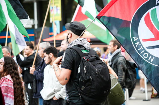 Hanover, Germany, Europe Participants in a pro-Palestinian demonstration gather at Hanover Central Station on September 11, 2026. The photo shows demonstrators carrying Palestinian flags, posters, and banners during the public rally. Copyright: xAymanxAlahmedx