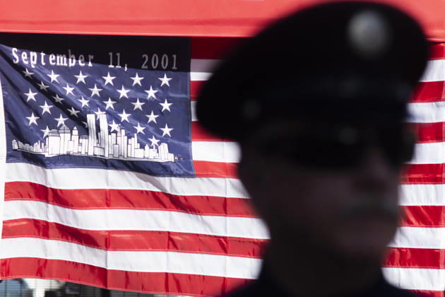 September 11, 2026, Los Angeles, California, USA: A 9 11 remembrance flag is displayed as the Los Angeles Fire Department marks the 25th anniversary of the Sept. 11 terrorist attacks at the Frank Hotchkin Memorial Training Center in Los Angeles, California, on Sept. 11, 2026. Los Angeles USA - ZUMAc68_ 20260911_zaf_c68_001 Copyright: xRingoxChiux