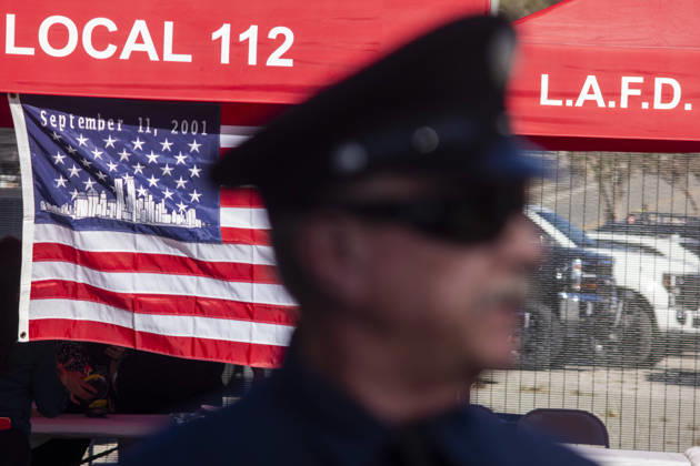 September 11, 2026, Los Angeles, California, USA: A 9 11 remembrance flag is displayed as the Los Angeles Fire Department marks the 25th anniversary of the Sept. 11 terrorist attacks at the Frank Hotchkin Memorial Training Center in Los Angeles, California, on Sept. 11, 2026. Los Angeles USA  - ZUMAc68_ 20260911_zaf_c68_011 Copyright: xRingoxChiux