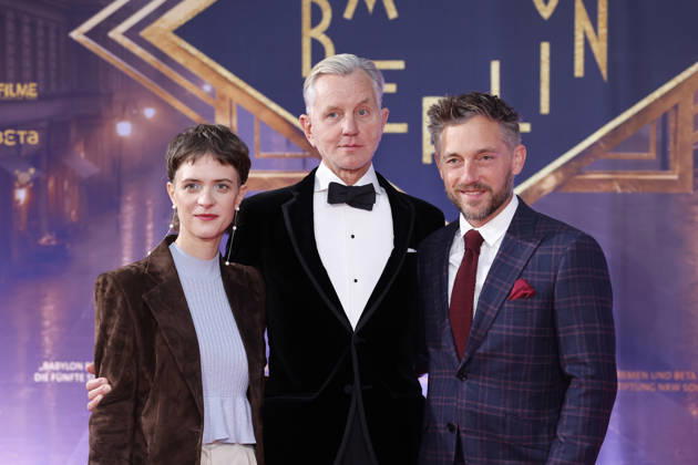 Actress Liv Lisa Fries, singer Max Raabe, and actor Volker Bruch at the NRW premiere of the fifth and final season of the TV series Babylon Berlin at the open-air cinema in Cologne s Rheinauhafen, September 11, 2026, NRW, Germany Copyright: xChristophxHardtx