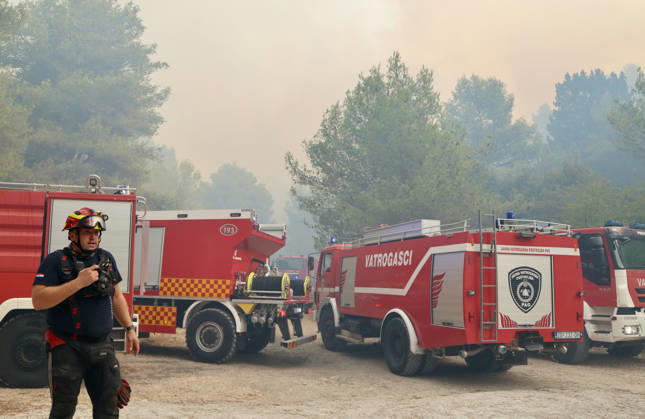 Croatia Island Wildfire Members of Croatian fire are working to extinguish a wildfire near city Milna at Island Brac, Croatia on September 12, 2026.  IvoxCagalj PIXSELL
