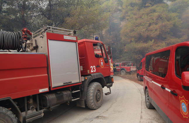 Croatia Island Wildfire Members of Croatian fire are working to extinguish a wildfire near city Milna at Island Brac, Croatia on September 12, 2026.  IvoxCagalj PIXSELL