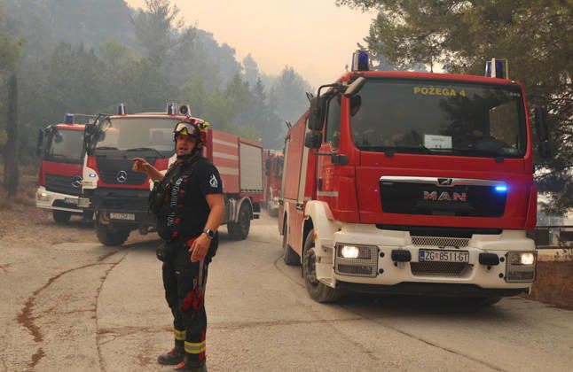 Croatia Island Wildfire Members of Croatian fire are working to extinguish a wildfire near city Milna at Island Brac, Croatia on September 12, 2026.  IvoxCagalj PIXSELL