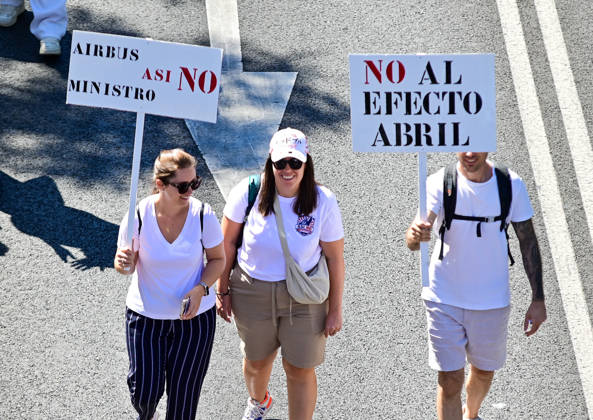 September 12, 2026, Madrid, Madrid, SPAIN: Workers from Airbus take part in a march for dignity at work in Madrid, organized by CGT Metal Madrid. The demonstration starts at Plaza de ColoÂ³n and proceeds along Paseo de la Castellana towards the Ministry of Industry. Workers demand dignity at work and defend their labor rights and working conditions. Madrid SPAIN - ZUMAz108 20260912_znp_z108_002 Copyright: xRichardxZubelzux
