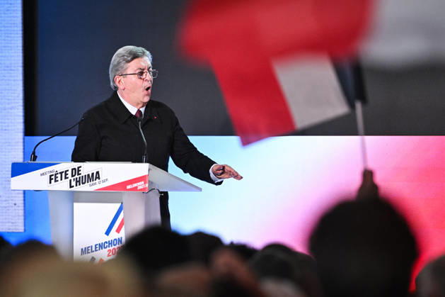 Fete de Humanite near Paris FA Founder of French leftist party La France Insoumise (LFI) Jean-Luc Melenchon delivers a speech as part of the annual Fete de l Humanite festival organised by the Communist newspaper L Humanite, in Le Plessis-Pate, south of Paris, on September 12, 2026. Photo by Firas Abdullah ABACAPRESS.COM Paris Ile-de-France France  Copyright: xAbdullahxFiras ABACAx