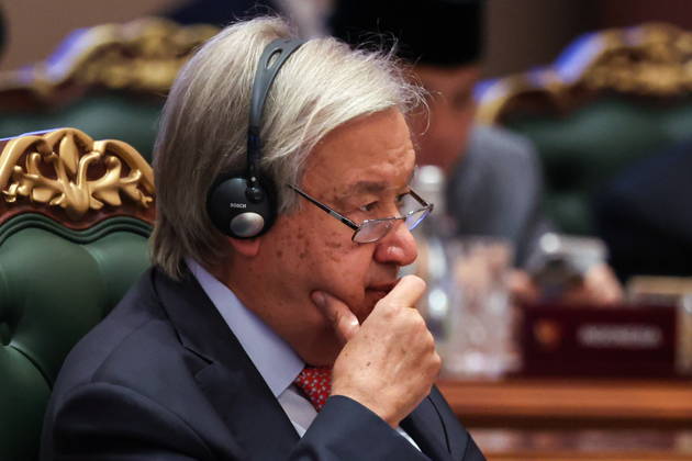 INDIA, NEW DELHI - SEPTEMBER 13, 2026: Antonio Guterres, Secretary General of the United Nations, attends an outreach session of the 2026 BRICS Summit. Alexander Kazakov Russian Presidential Press and Information Office TASS  97639287
