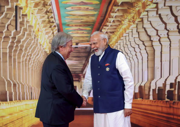 RECORD DATE NOT STATED PM Modi shakes hands one by one with BRICS and partner countries leaders on Day 2 of the 18th BRICS Summit 2026 New Delhi, Sep 13 (ANI): Prime Minister Narendra Modi shakes hands one by one with BRICS and partner countries leaders on Day 2 of the 18th BRICS Summit 2026 at Bharat Mandapam, in New Delhi on Sunday. (DPR PMO ANI Photo) Delhi New Delhi India Copyright: xANIx ANI_20260913032