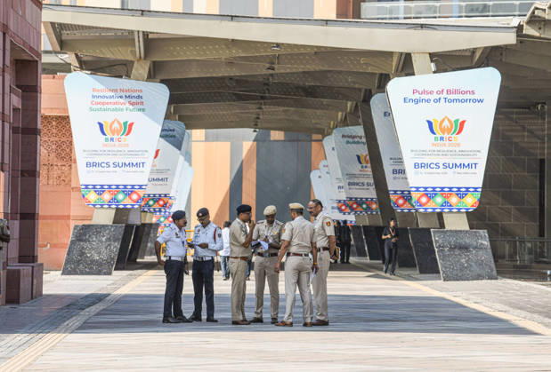 BRICS Summit 2026 in New Delhi New Delhi, Sep 13 (ANI): Security personnel stand guard at the Bharat Mandapam premises on the final day of the 18th BRICS Summit 2026, in New Delhi on Sunday. NEW DELHI Delhi India Copyright: xANIx ANI_20260913059
