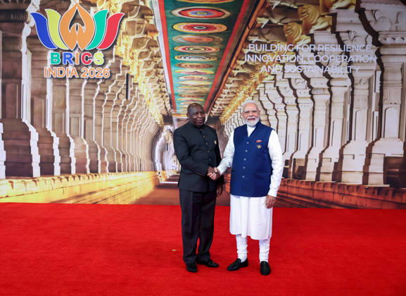 RECORD DATE NOT STATED PM Modi shakes hands one by one with BRICS and partner countries leaders on Day 2 of the 18th BRICS Summit 2026 New Delhi, Sep 13 (ANI): Prime Minister Narendra Modi shakes hands one by one with BRICS and partner countries leaders on Day 2 of the 18th BRICS Summit 2026 at Bharat Mandapam, in New Delhi on Sunday. (DPR PMO ANI Photo) Delhi New Delhi India Copyright: xANIx ANI_20260913085