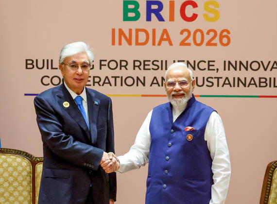 RECORD DATE NOT STATED PM Modi meets Kazakhstan President Kassym-Jomart Tokayev New Delhi, Sep 13 (ANI): Prime Minister Narendra Modi meets Kazakhstan President Kassym-Jomart Tokayev on the sidelines of the 18th BRICS Summit, at Bharat Mandapam in New Delhi on Sunday. (Narendra Modi Photo Gallery ANI Photo) NEW DELHI Delhi India Copyright: xANIx ANI_20260913226