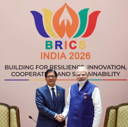 RECORD DATE NOT STATED PM Modi meets Philippine President Ferdinand R. Marcos Jr. New Delhi, Sep 13 (ANI): Prime Minister Narendra Modi meets Philippine President Ferdinand R. Marcos Jr. on the sidelines of the 18th BRICS Summit, at Bharat Mandapam in New Delhi on Sunday. (Narendra Modi Photo Gallery ANI Photo) NEW DELHI Delhi India Copyright: xANIx ANI_20260913227
