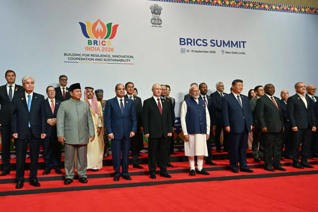 18th BRICS Summit in New Delhi NEW DELHI, INDIA - SEPTEMBER 13: (----EDITORIAL USE ONLY – MANDATORY CREDIT - IRANIAN PRESIDENCY HANDOUT - NO MARKETING NO ADVERTISING CAMPAIGNS - DISTRIBUTED AS A SERVICE TO CLIENTS----) Indian Prime Minister Narendra Modi, Russian President Vladimir Putin, Iranian President Masoud Pezeshkian, other leaders and representatives of member and partner countries pose for a family photo during the 18th BRICS Summit at the Bharat Mandapam convention center in New Delhi, India, on September 13, 2026. Iranian Presidency Handout Anadolu New Delhi India. Editorial use only. Please get in touch for any other usage.  Copyright: x2026xAnadoluxIranianxPresidencyx xHandoutx