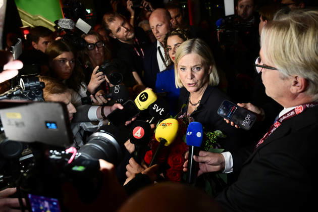 STOCKHOLM, SWEDEN, September 13, 2026: Social Democratic Party leader Magdalena Andersson (S) speaks during the Social Democrats election night watch party at the Stockholm Waterfront Conference Center, STOCKHOLM, SWEDEN x10030x  Copyright: xJonasxEkströmer TTx SWEDEN GENERAL ELECTION ZF3i76M5slg