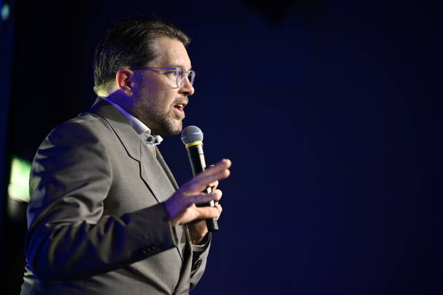 STOCKHOLM, SWEDEN, September 14, 2026. Jimmie Akesson, leader of the Sweden Democrats, speaks during the party’s election night watch at the Quality Hotel Strawberry Arena in STOCKHOLM, SWEDEN x10050x  Copyright: xPontusxLundahl TTx VAL 2026 VALVAKA SD Yf0pNafSwCE