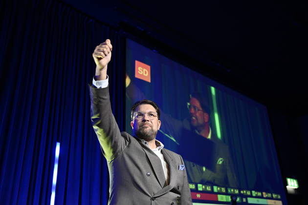 STOCKHOLM, SWEDEN, September 14, 2026 Jimmie Akesson, leader of the Sweden Democrats, speaks during the Sweden Democrats election night party at the Quality Hotel Strawberry Arena in STOCKHOLM, SWEDEN x10050x  Copyright: xPontusxLundahl TTx VAL 2026 VALVAKA SD bT40Yuqx8EI