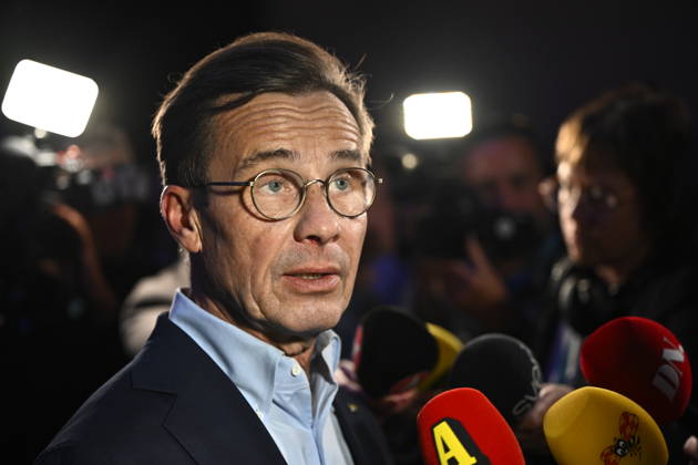 STOCKHOLM, SWEDEN 20260914 Moderate Party leader Ulf Kristersson (M) speaks during the Moderate Party’s election night watch party at Clarion Sign in central Stockholm STOCKHOLM SWEDEN x10430x  Copyright: xChristinexOlsson TTx VAL 2026 VALVAKA M 0CY0O3KeHos