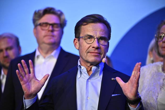 STOCKHOLM, SWEDEN 20260914 Moderate Party leader Ulf Kristersson (M) speaks during the Moderate Party’s election night watch party at Clarion Sign in central Stockholm STOCKHOLM SWEDEN x10430x  Copyright: xChristinexOlsson TTx VAL 2026 VALVAKA M mW6iUcZQbhE