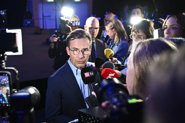 STOCKHOLM, SWEDEN 20260914 Moderate Party leader Ulf Kristersson (M) is interviewed during the Moderates election night watch party at the Clarion Sign in central Stockholm STOCKHOLM SWEDEN x10430x  Copyright: xChristinexOlsson TTx SWEDEN GENERAL ELECTION ZUdXhKdI2Dw