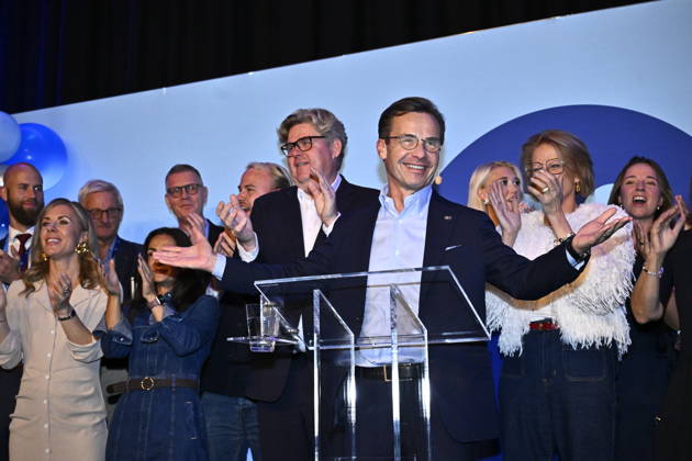 STOCKHOLM, SWEDEN, September 14, 2026: Moderate Party leader Ulf Kristersson (M) speaks during the Moderates election night watch party at Clarion Sign in central Stockholm, STOCKHOLM, SWEDEN x10430x  Copyright: xChristinexOlsson TTx VAL 2026 VALVAKA M jArjx27UQAQ