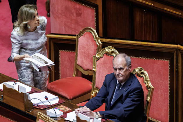 September 15, 2026, Rome, Italia, Italy: Minister for Institutional Reforms Maria Elisabetta Alberti Casellati and Minister for Regional Affairs and Autonomies Roberto Calderoli during the general debate and final vote on the electoral law in the Senate, Rome 15 09 2026 Rome Italy  - ZUMAa289 20260915_zia_a289_001 Copyright: xFrancescoxFotiax xAgfx