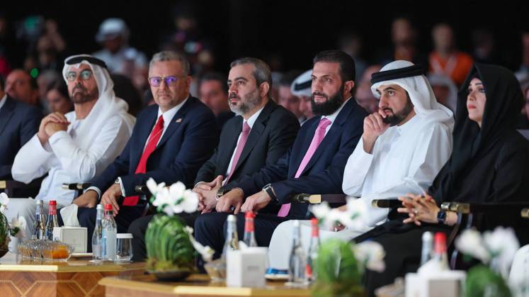 Syrian President Ahmed al-Sharaa Addresses Arab Media Summit in Dubai Syrian President Ahmed al-Sharaa speaks as a keynote participant during the opening of the 24th Arab Media Summit 2026 in Dubai, United Arab Emirates, on September 15, 2026. Al-Sharaa took part in a dialogue session titled Syria of the Future. . Photo by Syrian Presidency apaimages Syria Syria Syrian Arab Republic 150926_UAE_SPO_00(4) Copyright: xapaimagesxSyrianxPresidencyx xapaimagesx