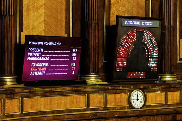 September 15, 2026, Rome, Italia, Italy: The scoreboard with the results of the vote on the electoral law in the Senate, Rome, September 15, 2026 Rome Italy  - ZUMAa289 20260915_zia_a289_027 Copyright: xFrancescoxFotiax xAgfx