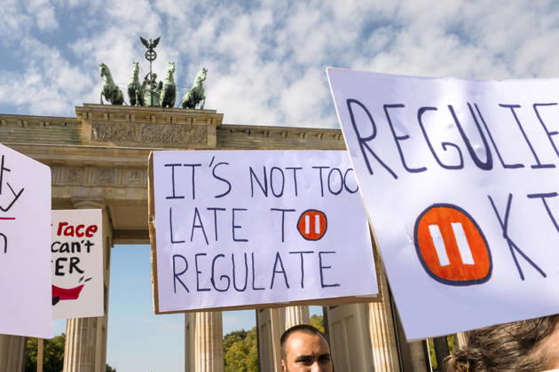 On Tuesday, September 15, 2026, activists held a demonstration in front of the Brandenburg Gate to draw attention to the risks posed by artificial intelligence (AI). The Super AI? No, Thanks ca Copyright: epd-bild RolfxZoellner _DSF3308