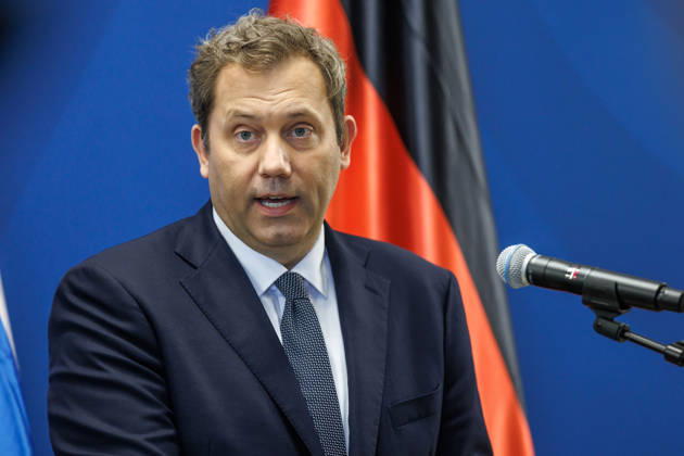 Lars Klingbeil (SPD), Federal Minister of Finance, during a press statement with Eurogroup President Kyriakos Pierrakakis; Lars Klingbeil (SPD), Federal Minister of Finance, during a press briefing with Eurogroup President Kyriakos Pierrakakis at the Ministry of Finance on September 15, 2026, in Berlin, Berlin, Germany, Ministry of Finance
